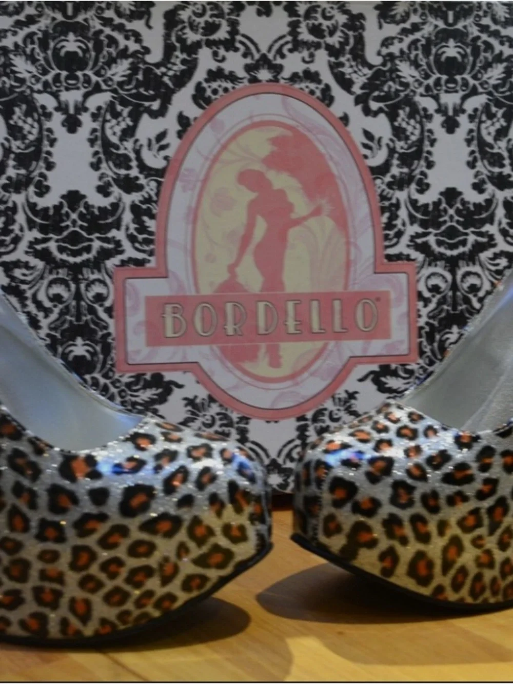 Bordello Metallic Silver Leopard Platform Pumps with Brown Spots